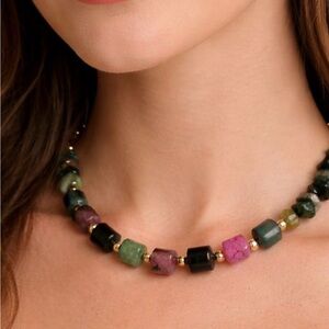 Handmade Semi-Precious Cube Agate Bead Necklace - Women Jewelry